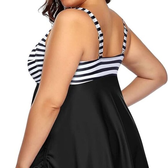 AQUA EVE FLOWY BLACK WHITE STRIPE TWIST FRONT BOY SHORTS TANKINI SET SIZE 18 NWT - Picture 4 of 8